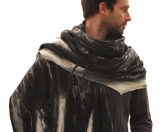 MEN'S PONCHO, black wool wrap, scarf, Huge man scarf, Oversized black wrap,