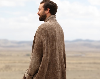 Man's Brown Wool Coat / Jacket/ Poncho/ Wrap. Handmade Tribal Man Coat / Felted Coat jacket