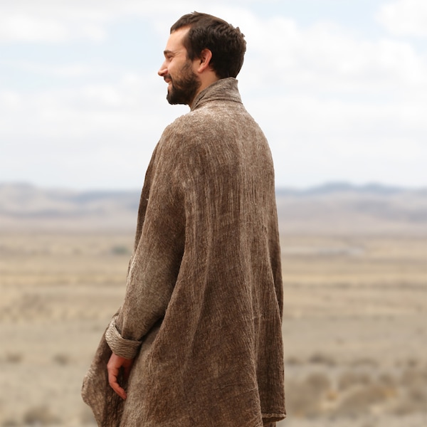 Man's Brown Wool Coat / Jacket/ Poncho/ Wrap. Handmade Tribal Man Coat / Felted Coat jacket