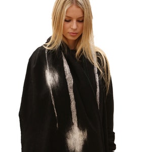 Unique BLACK and WHITE handmade nuno felt scarf shawl for women