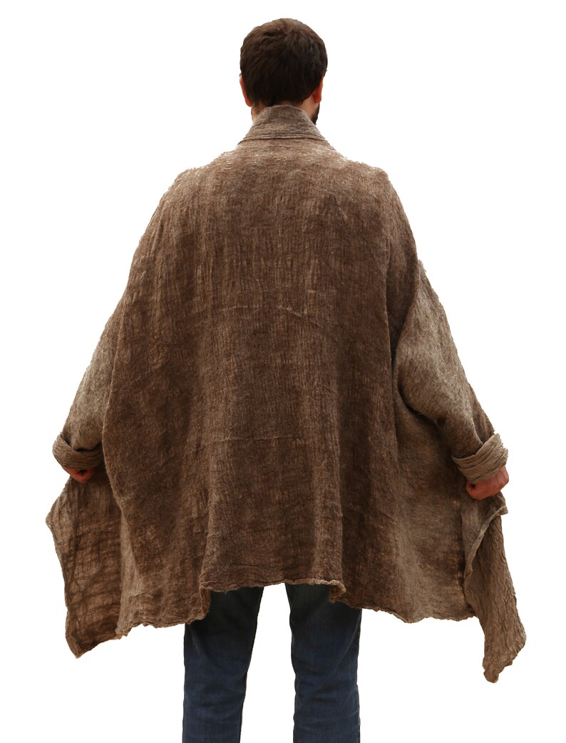 Brown Coat Men, Tribal Blanket Coat, Mens Brown Jacket, Handmade Felted