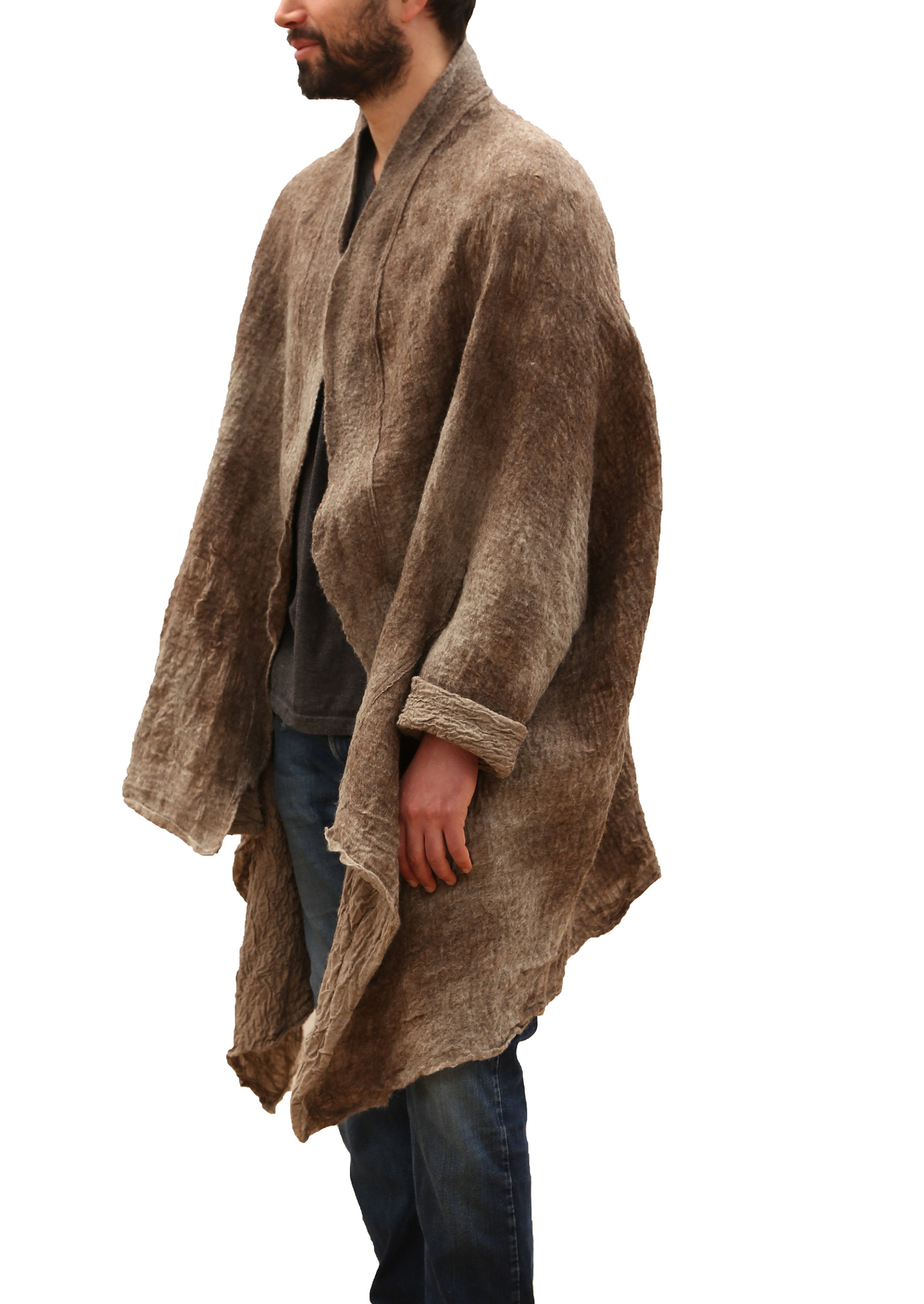 Brown Coat Men, Tribal Blanket Coat, Mens Brown Jacket, Handmade Felted