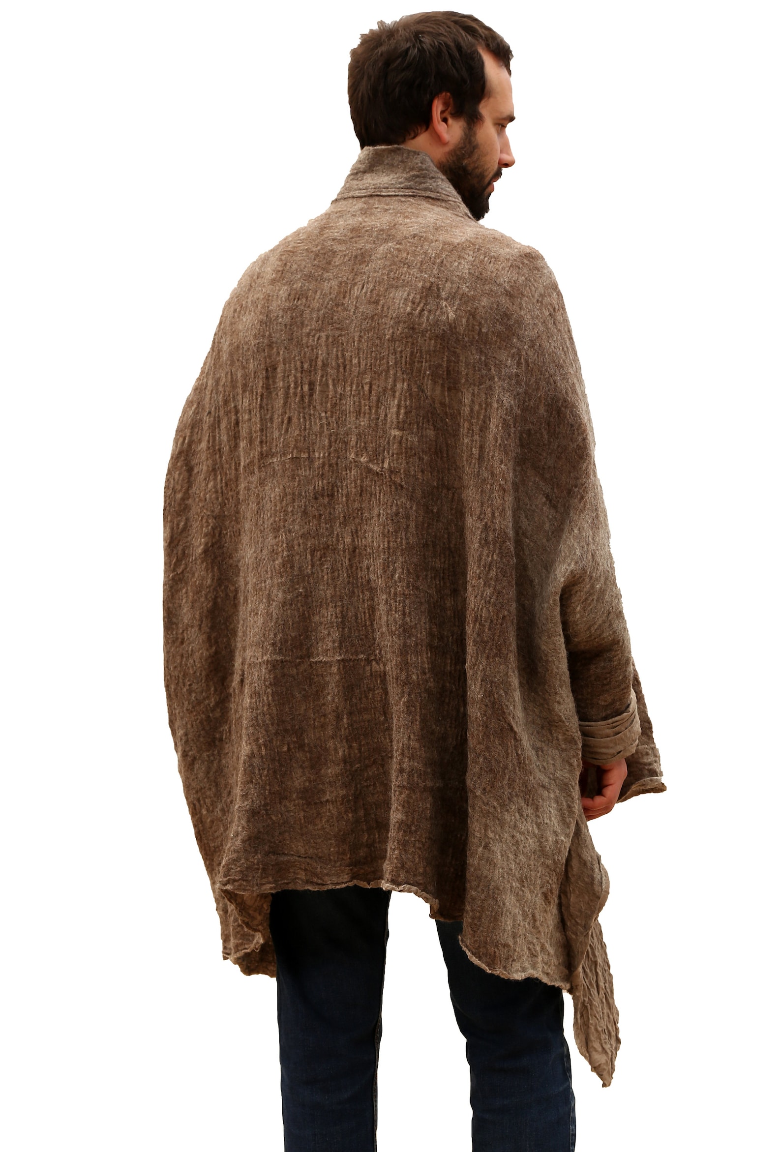Brown Coat Men, Tribal Blanket Coat, Mens Brown Jacket, Handmade Felted