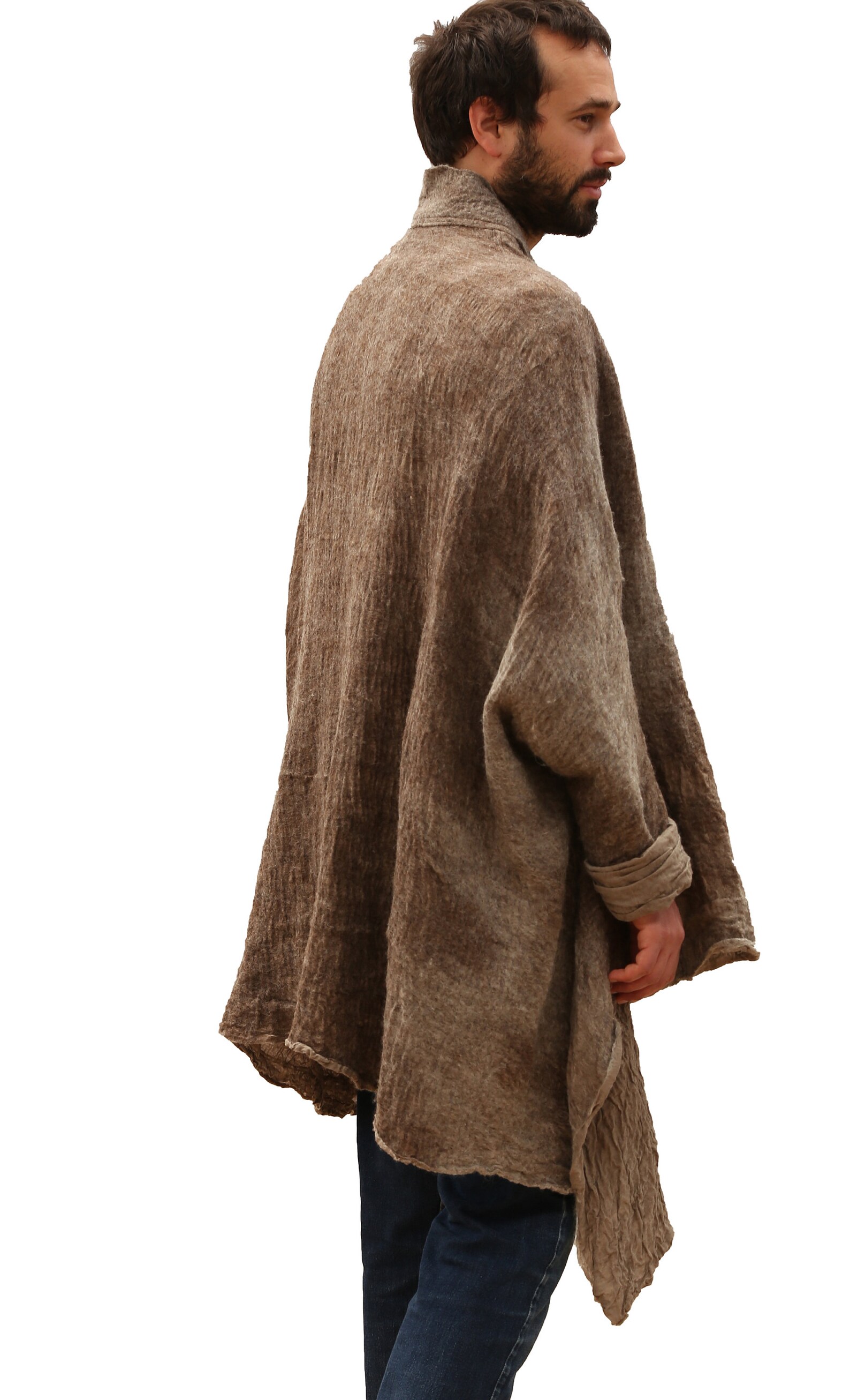Brown Coat Men, Tribal Blanket Coat, Mens Brown Jacket, Handmade Felted