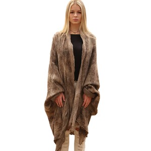 Burning man woman wrap, Shaman women coat, Hand felted nomad wool coat in beige and brown, natural wool coat, image 5