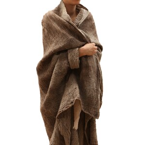 Burning man woman wrap, Shaman women coat, Hand felted nomad wool coat in beige and brown, natural wool coat, image 2