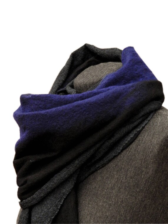 Tuareg blue scarf for man Nuno felt wool scarf in black and | Etsy