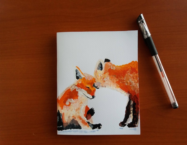 Hand-painted Greeting card with two sweet red foxes holiday Greeting card or any occasion