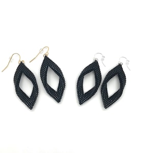 Leaf Drop Beaded Earrings - Black - Gold or Silver Findings