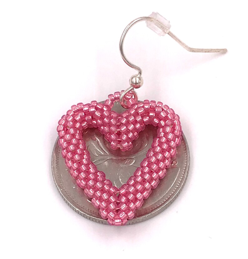 Pink Beaded Heart Hook/dangle Earrings Peyote Stitched 3D Etsy
