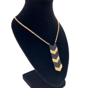 Chevron Design Beaded Necklace - Black and Gold