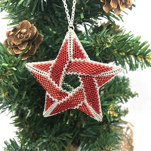 3D Beaded Star Ornament - Red, Green, and Silver