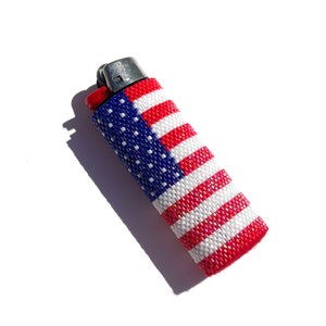 Glass Beaded Lighter Cover - Shimmering American Flag