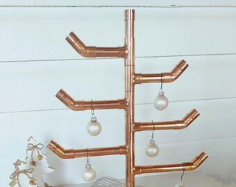 Table Top Copper Pipe Xmas Tree • 16&quot; Primitive Tree w. 45 Degree Branches • Perfect for Industrial/Modern Farmhouse/Rustic/Minimalist decor