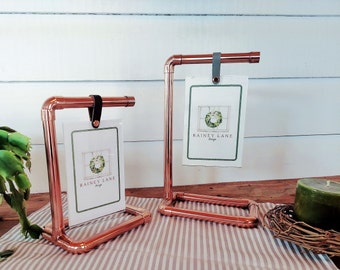 7th Anniversary CoPPER PHoTO Frame • Rectangle Base • NEW! Personalization: LEATHER /ENGRAVABLE rivet • Great 4•Anniv• Wedding•Grad• Retail