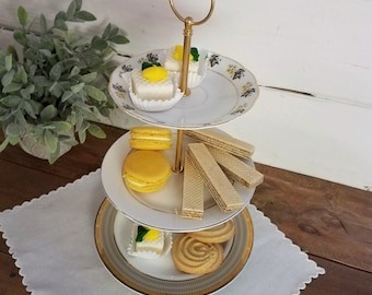 3 Tiered Vintage China Cupcake Stand *  Our "Everything Plate Stand" can Display/Decorate/Organize/Serve * Bathroom, Kitchen, Office, etc.