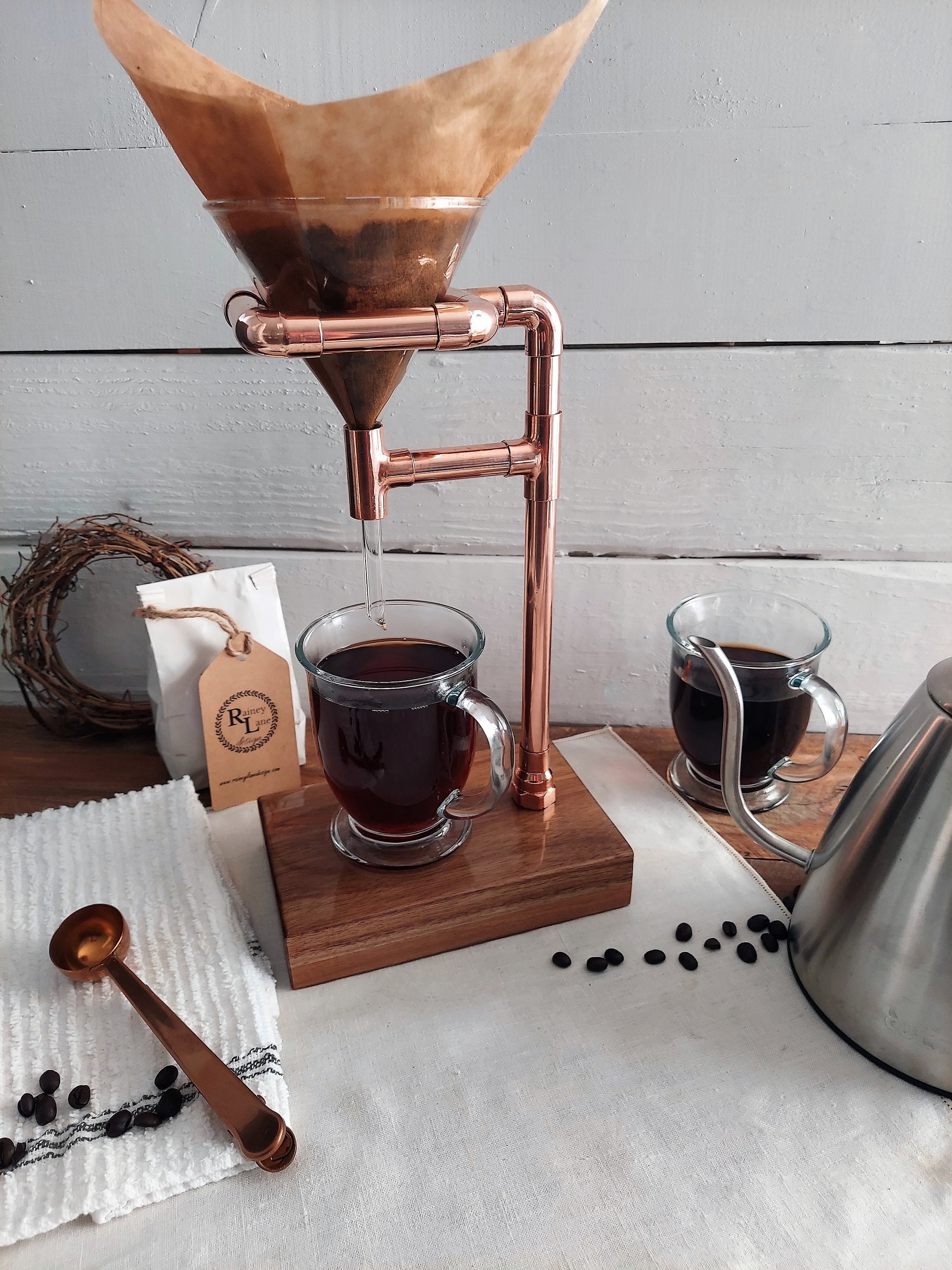 Pour Over Coffee Dripper Wooden Base Filter Stand Rack Manual Coffee Maker  Gold