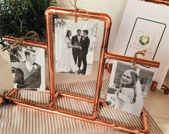 TRIPLE CoPPER Frame • 3-6 4x6&quot; pics (front/back) • Photo & Keepsake display • Seventh or 22nd Anniversary, Wedding, or Graduation Gift