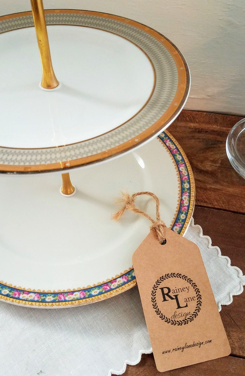 3 Tiered Vintage China Cupcake Stand * Our "Everything Plate Stand" can Display/Decorate/Organize/Serve * Bathroom, Kitchen, Office, etc. bild 3