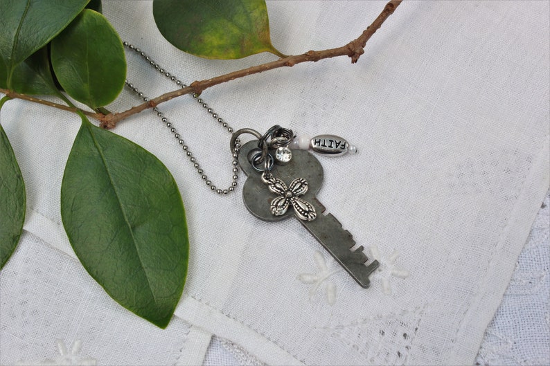 FAITH Sparkles authentic Antique Key Pendant W/ Faith Etsy