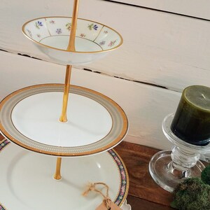 3 Tiered Vintage China Cupcake Stand * Our "Everything Plate Stand" can Display/Decorate/Organize/Serve * Bathroom, Kitchen, Office, etc. bild 2