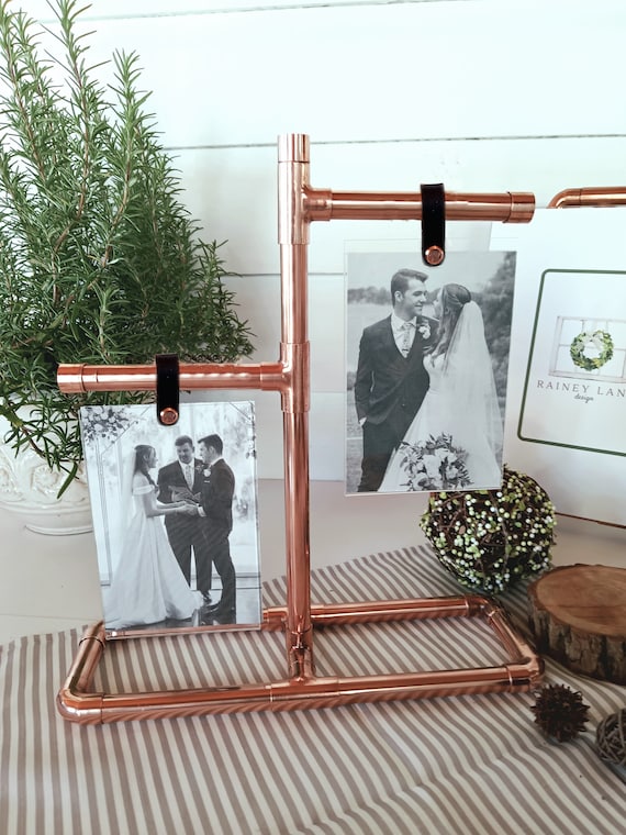 Center Post Double COPPER Frame -  Perfect for Gift Giving and Decorating: Wedding / Anniversary/ Birthdays / Holidays