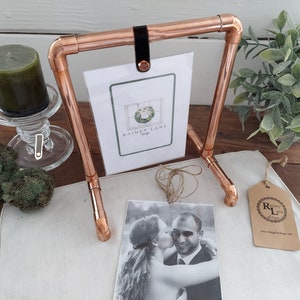 Real CoPPER 5x7" Photo Frame • "ORIGINAL VERSION" w/ "NEW" Leather & Engraving • Great Gift• Wedding• Anniv• Grad• Event• Retail Sign• Menu