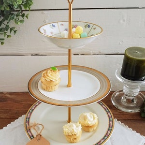 3 Tiered Vintage China Cupcake Stand * Our "Everything Plate Stand" can Display/Decorate/Organize/Serve * Bathroom, Kitchen, Office, etc. bild 10