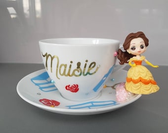 Taza y platillo personalizado de Disney Belle Tea, Beauty and The Beast Tea Cup
