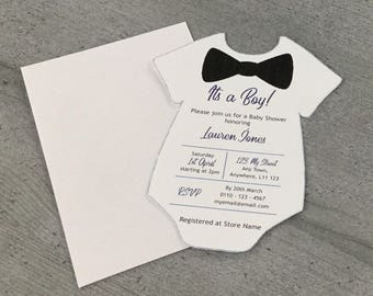 Baby Shower Invite, Baby Shower Invitation, Boy Shower Invite, Baby Boy Shower Invite, Baby Grow Shower Invite, Bow Tie  Baby Grow Invite