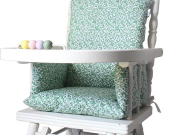 Baby high chair seat cushion in coated cotton - Suzanne green