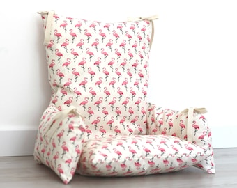 Children's high chair cushion in coated cotton *flamingo*