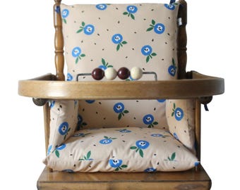 Oeko-Tex coated cotton baby high chair cushion / Pom Pom