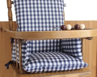 Baby high chair cushion in Oeko-Tex coated cotton / Navy gingham