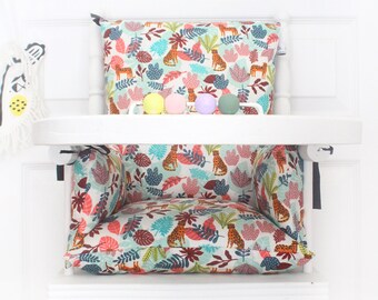 Baby high chair cushion in Oeko-Tex coated cotton / High chair seat / Crazy Jungle