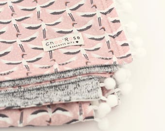 Baby blanket knit knitting and PomPoms
