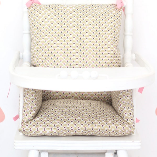 Coussin chaise haute bébé  en coton enduit Okeo-Tex / Ethnik doré