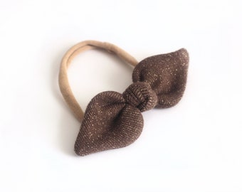 Headband baby/child knot fleece chocolate golden lurex