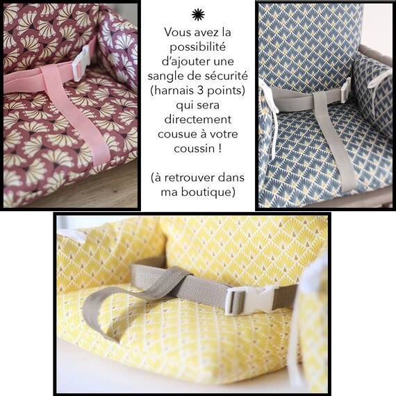 Coussin de chaise haute bébé avec sangles fabriqué France