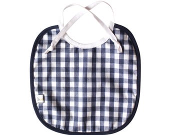 Coated cotton baby bib - Navy blue gingham