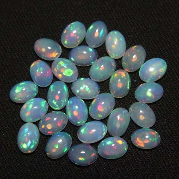 40% Off, 27 Pcs Natural ETHIOPIAN OPAL, 5x7 mm Size, Oval Shape Gemstone, Smooth Cabochon, +++AAA Quality Op#317