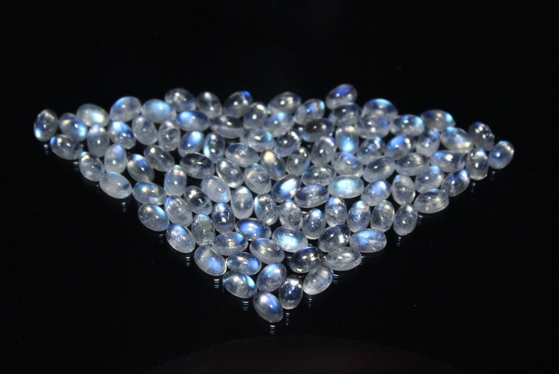 90 Pcs Of Natural RAINBOW MOONSTONE Smooth Loose Cabochon Oval Shape Gemstone 40/% Off +++AAA Quality Moonstone Rm#4770 5x3 mm Size