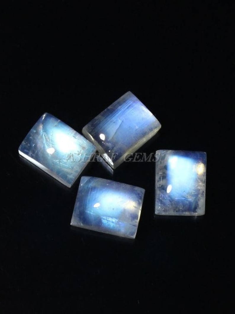 Smooth Loose Cabochon 40/% Off Cushion Shape Gemstone 9x7 mm Size +++AAA Quality Moonstone Rm#3360 4 Pcs Of Natural RAINBOW MOONSTONE