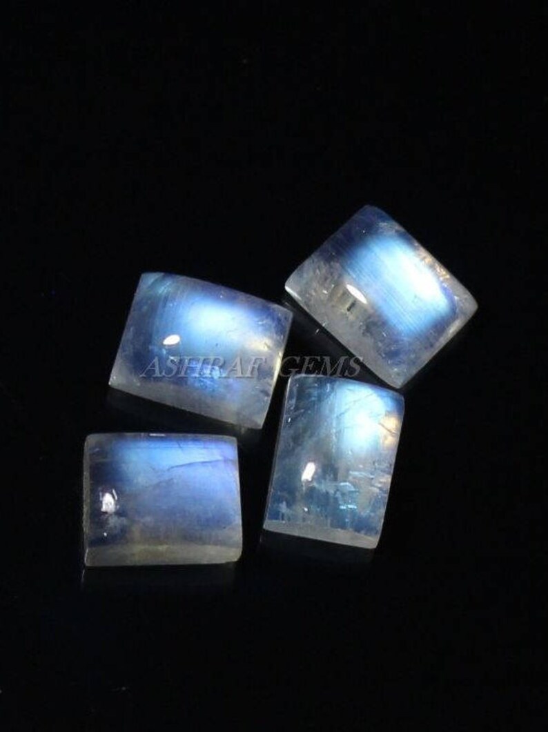 Smooth Loose Cabochon 40/% Off Cushion Shape Gemstone 9x7 mm Size +++AAA Quality Moonstone Rm#3360 4 Pcs Of Natural RAINBOW MOONSTONE