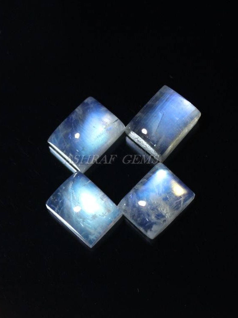 Smooth Loose Cabochon 40/% Off Cushion Shape Gemstone 9x7 mm Size +++AAA Quality Moonstone Rm#3360 4 Pcs Of Natural RAINBOW MOONSTONE