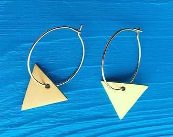 Matte Gold plated Triangle Hoop Earrings, Gold Hoop Earrings, Matte Gold Triangle Hoops, Gold Hoops, Hoop Charm Earrings, Jewelry, Earrings