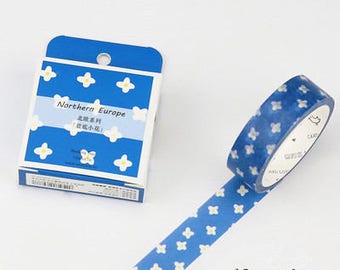 Blue Flower Japanese Washi Tape,Masking Tape, Planner Sticker,Stationery,Diary,Decorative Sticker,Kawaii Stationery,Floral