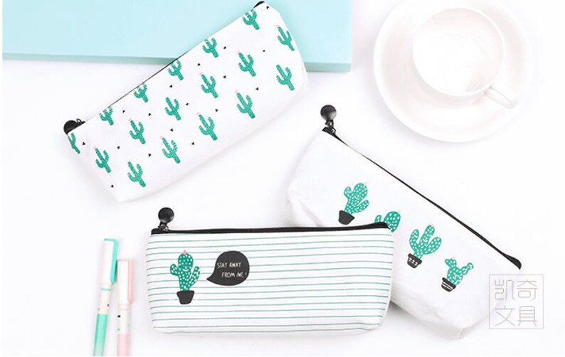 Zip Purse,Linen Cactus Makeup Bag,Pencil Bag Cactus Korean Floral Pencil Bag Change purse Zip pouch Linen Wallet