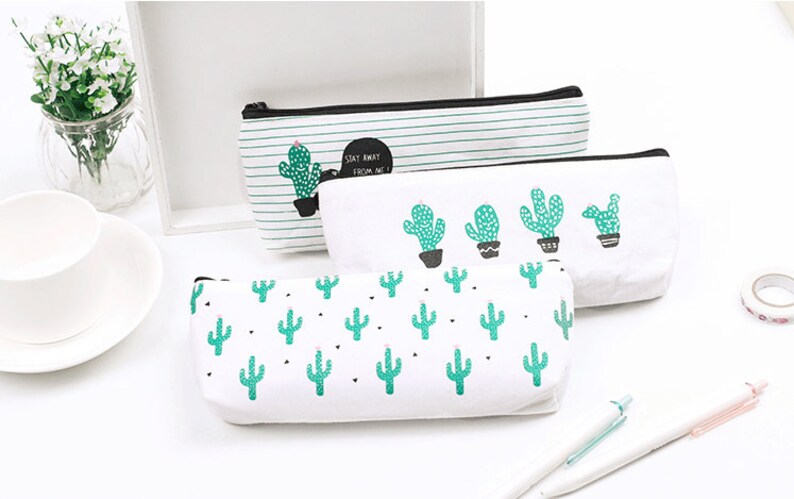 Zip Purse,Linen Cactus Makeup Bag,Pencil Bag Cactus Korean Floral Pencil Bag Change purse Zip pouch Linen Wallet