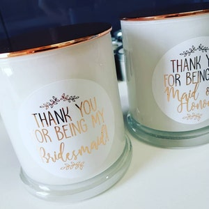 Thank you for being my Maid of Honour Soy Candle - Large White Candle with Rose Gold Label and Lid